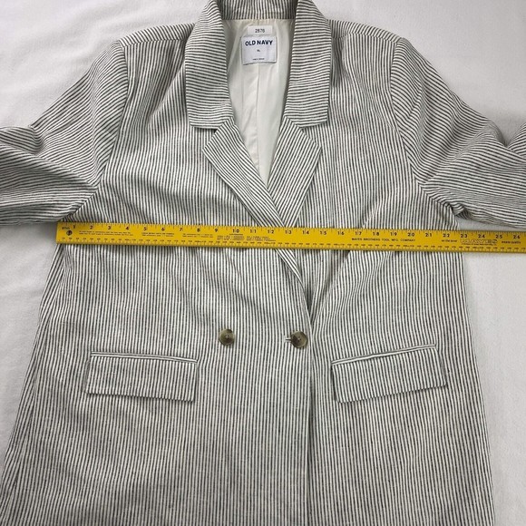 Old Navy Blazer XL Women Gray Pinstripe Double Breasted Linen Blend Business - Picture 9 of 12